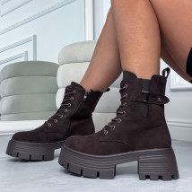 Tmavohnedé semišové nízke čižmy-324175-01