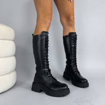 Čierne vysoké čižmy na šnurovanie-324211-015