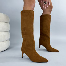 Hnedé semišové vysoké čižmy-323803-09