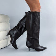 Čokoládovo-čierne vysoké čižmy-324508-02