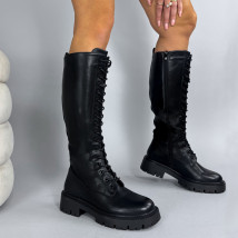 Čierne vysoké čižmy na šnurovanie-324210-016