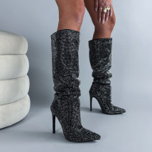 Čierne vysoké čižmy s kamienkami-324522-07