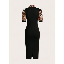 Čierne šaty s leopardím vzorom-307802-01