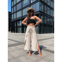 Béžové široké nohavice Dubaj s rozparkom-318850-09