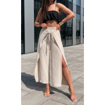 Béžové široké nohavice Dubaj s rozparkom-318850-09