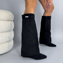 Čierne semišové vysoké čižmy na platforme-324182-04