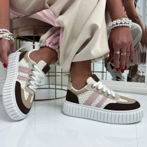 Bielo-hnedé čipkované tenisky-326504-013