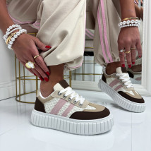 Bielo-hnedé čipkované tenisky-326504-013