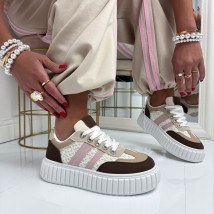 Bielo-hnedé čipkované tenisky-326504-013