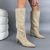 Svetlohnedé semišové vysoké čižmy-323657-08