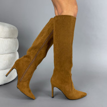 Hnedé semišové vysoké čižmy-323600-02