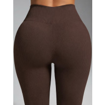 Tmavohnedé vrúbkované push-up legíny-324638-05