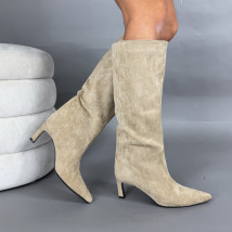 Svetlohnedé semišové vysoké čižmy-323657-08