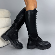 Čierne vysoké čižmy na šnurovanie-324210-016