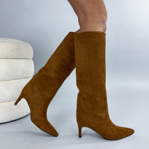 Hnedé semišové vysoké čižmy-323803-09