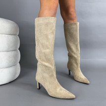 Svetlohnedé semišové vysoké čižmy-323657-08