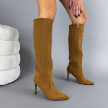 Hnedé semišové vysoké čižmy-323600-02