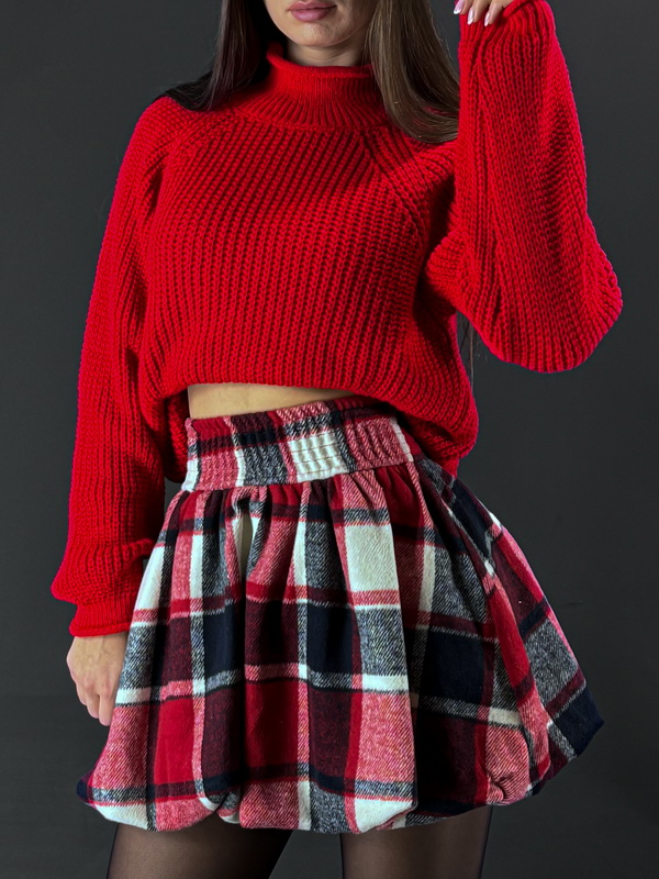 Červená károvaná PUFFY sukňa