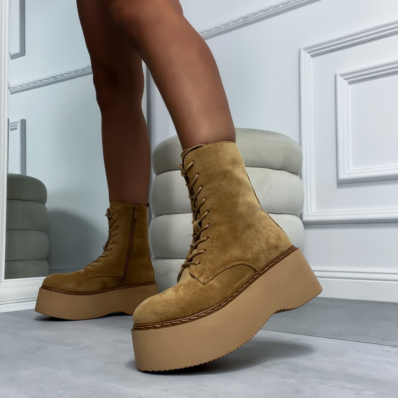 Camelové  semišové  nízke čižmy