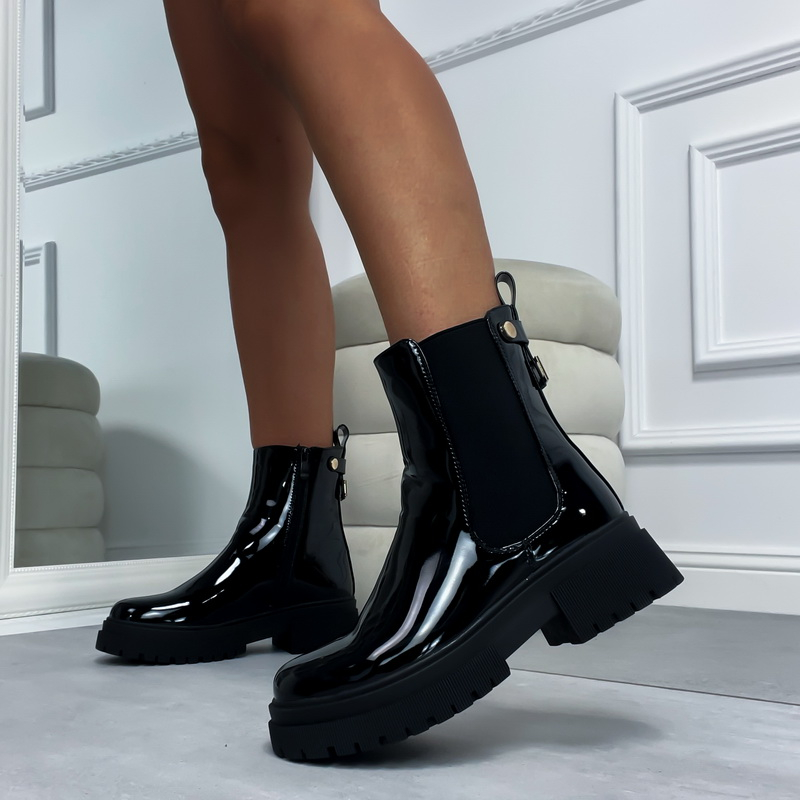 Čierne lakované  nízke čižmy