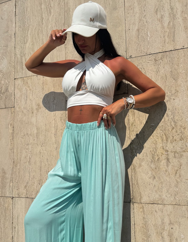 Mentolové široké nohavice