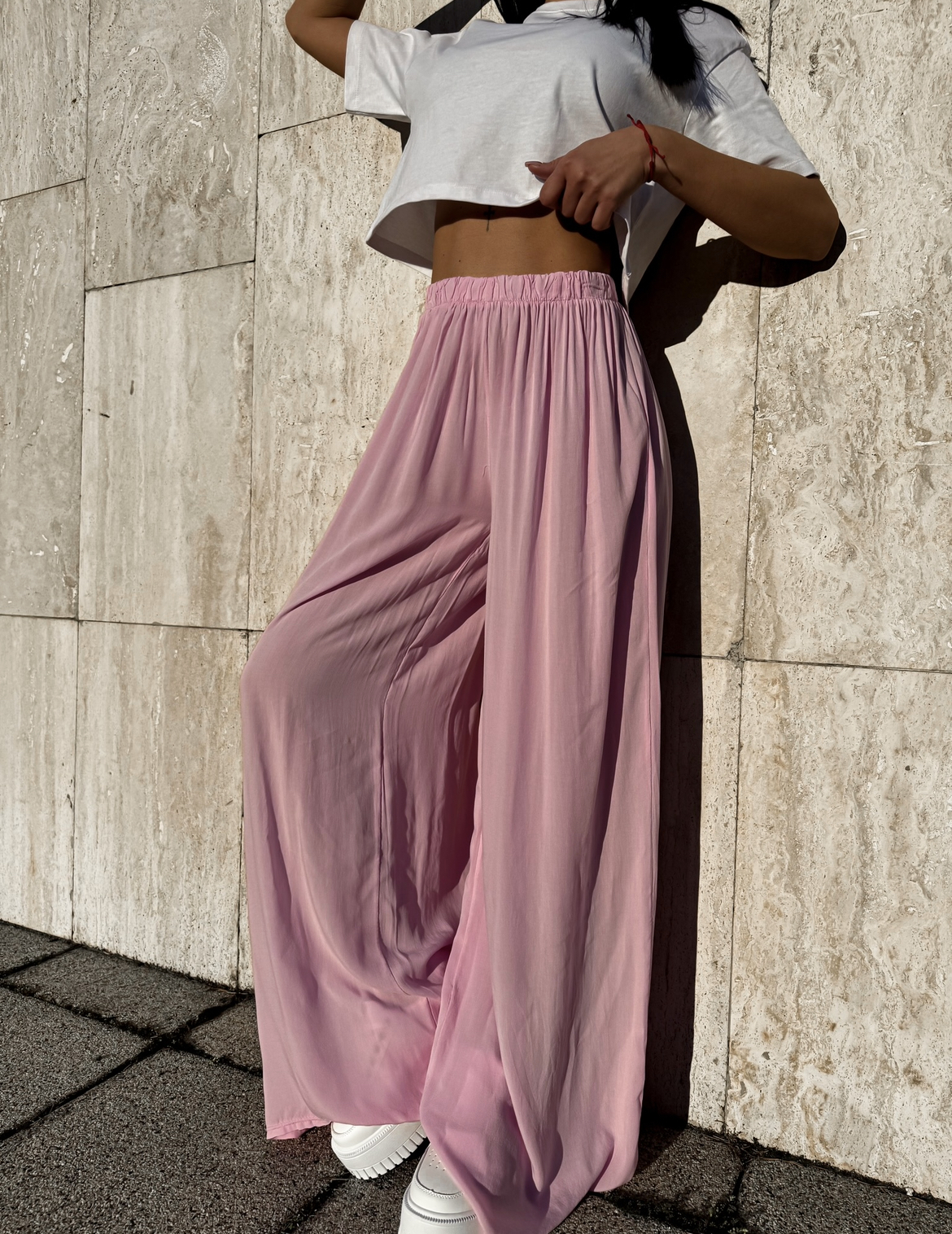 Ružové široké nohavice