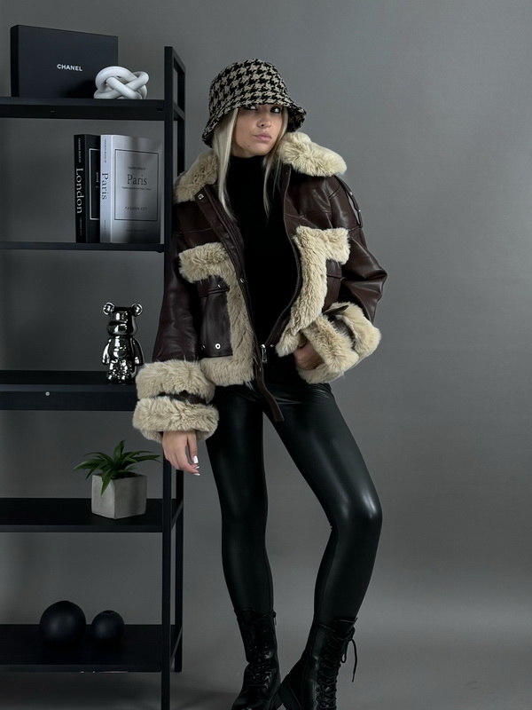 Hnedá koženková bunda s kožušinou