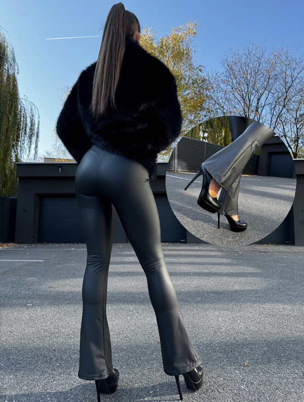 Čierne zvonové zateplené koženkové legíny