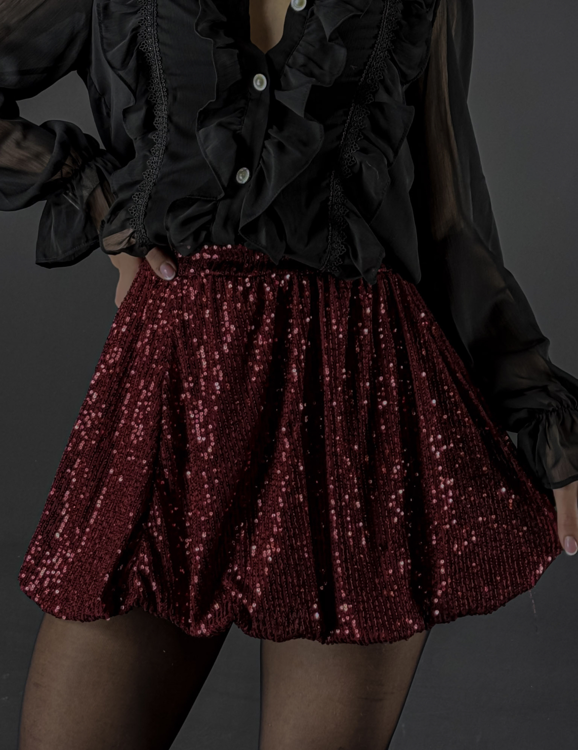 Bordová flitrovaná  puffy sukňa