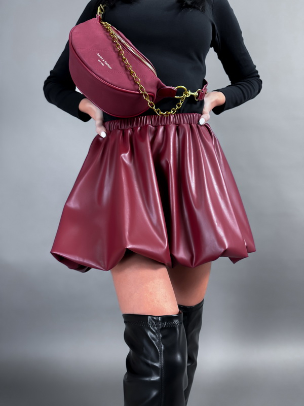 Bordová koženková PUFFY sukňa