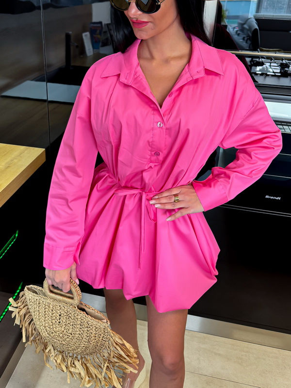 Ružové košeľové PUFFY šaty