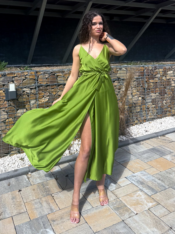Dlhé saténové šaty MATCHA