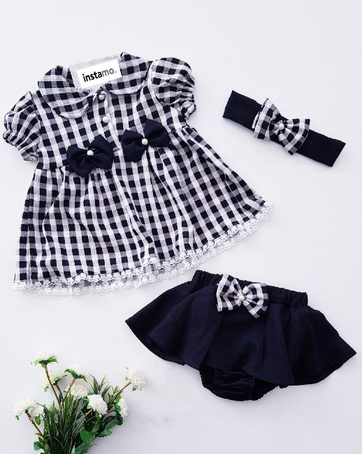 Károvaná letná súprava s čelenkou