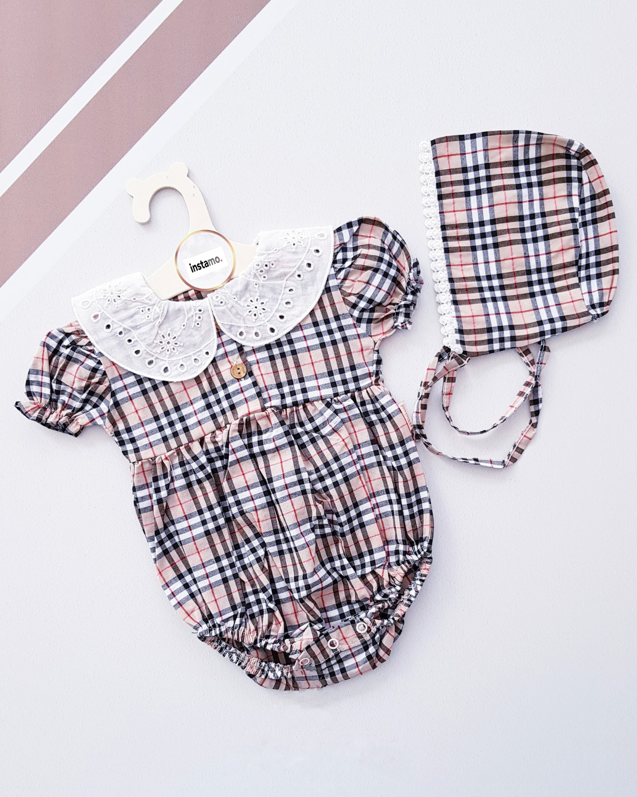 Karovaný  dvojdielny overal s čiapočkou