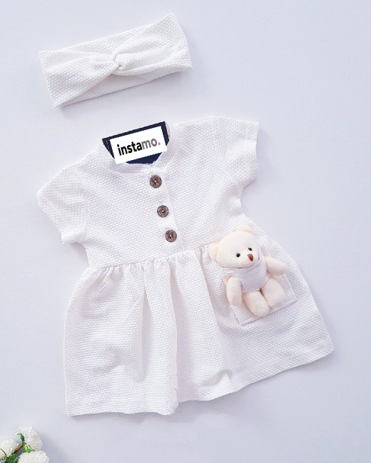 Biele letné šaty s medvedíkom a čelenkou