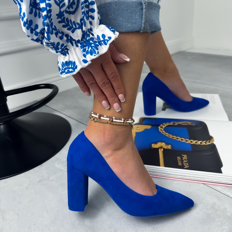 Modré lodičky s hrubým opätkom