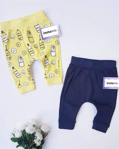 Žlté a modré bavlnené nohavice