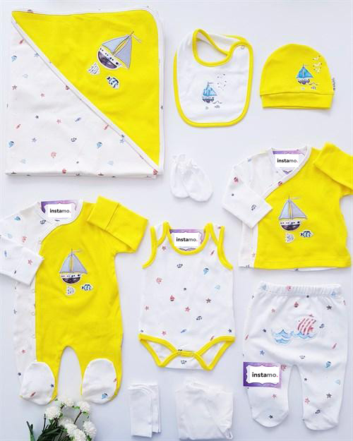 Žltá desaťdielna  bavlnená súprava