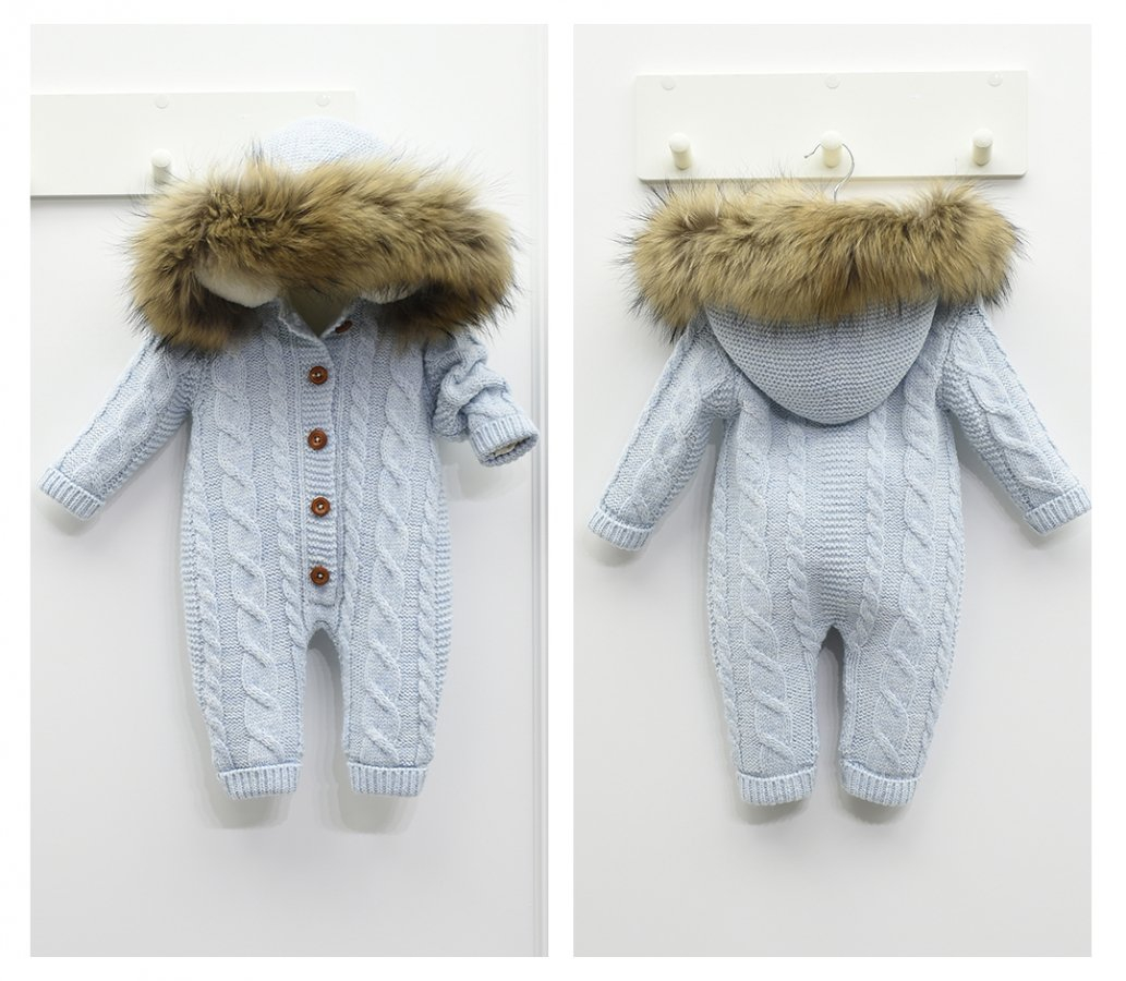 Detský modrý overal s pravou kožušinou