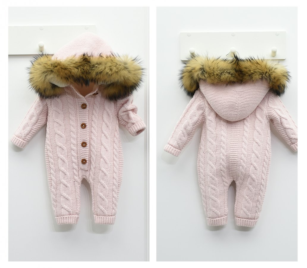 Detský rúžový overal s pravou kožušinou