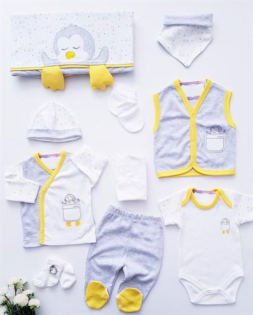 Sivo-biela desaťdielna bavlnená  súprava