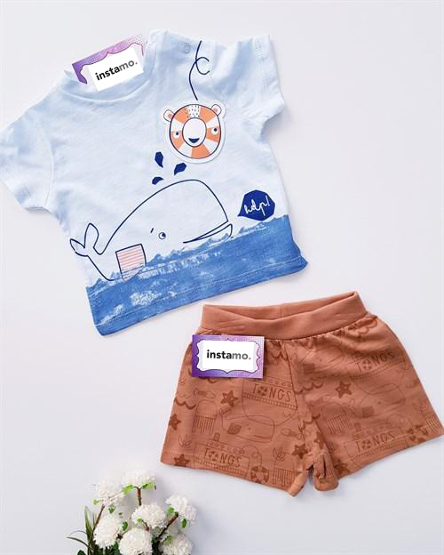 Modro hnedá bavlnená súprava